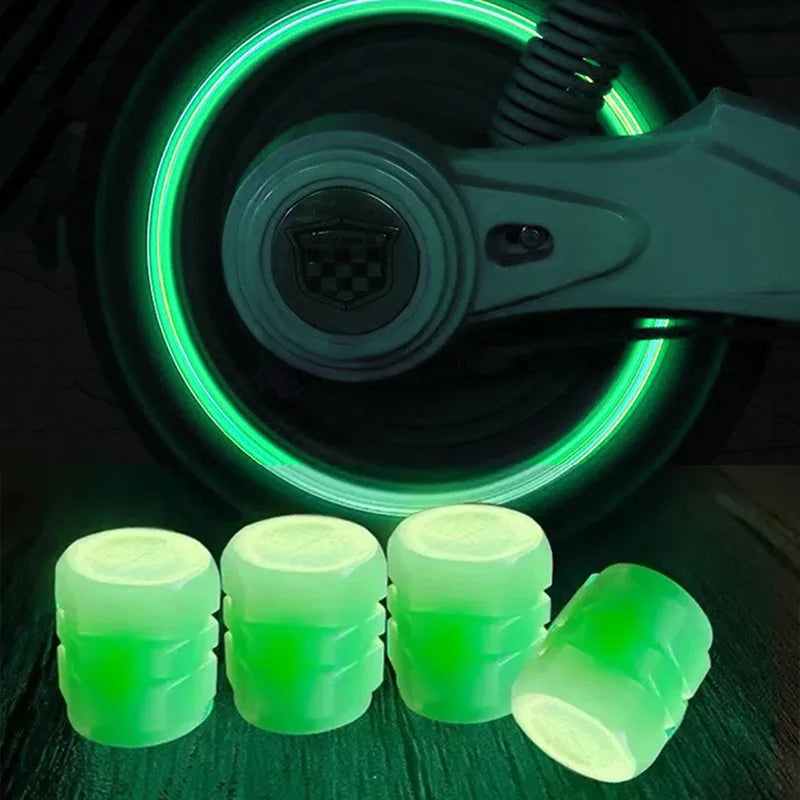 UNIVERSAL FLUORESCENT LIGHT NIGHT GLOWING TIRE VALVE CAPS FOR CARS BIKES BY CYCLES