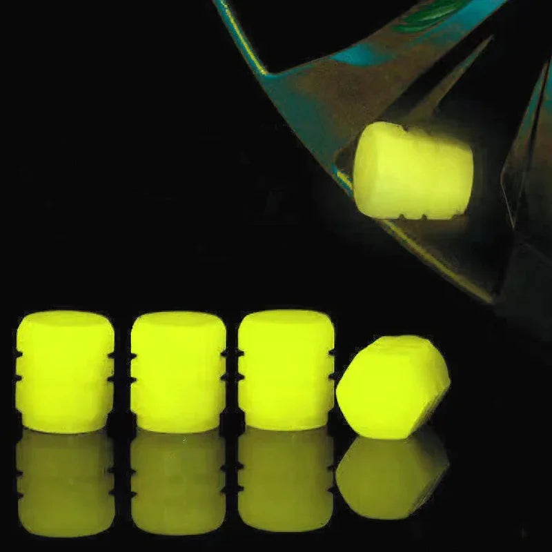 UNIVERSAL FLUORESCENT LIGHT NIGHT GLOWING TIRE VALVE CAPS FOR CARS BIKES BY CYCLES